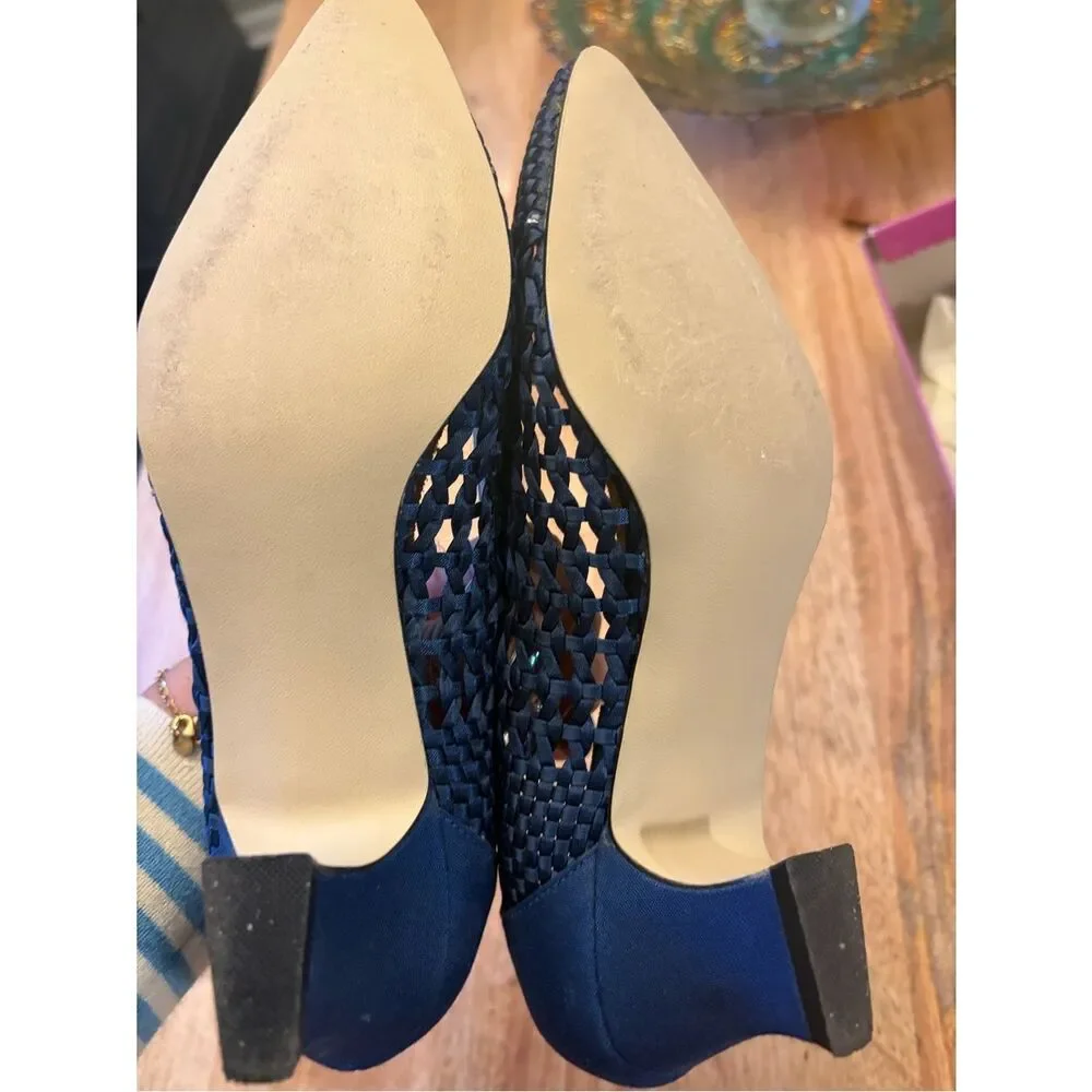 Vintage Fabulaire woven Navy Woven Pointed-Toe Heels. IOB. Size 7 M.